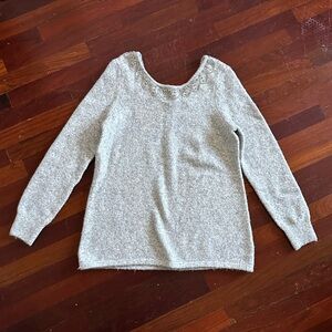 Soft Surroundings Light Gray Beaded Neckline Sweater